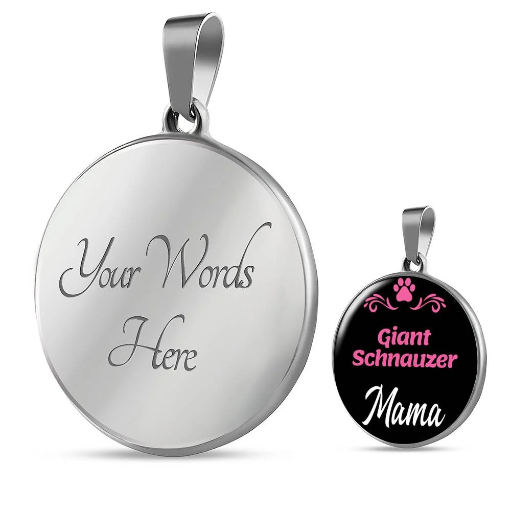 Giant Schnauzer Mama Circle Pendant Necklace Stainless Steel 24 Inch Chain Silv